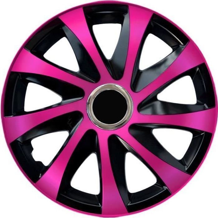 Embellecedores de rueda Drift EXTRA en rosa y negro, juego de 4 de 15 pulgadas.