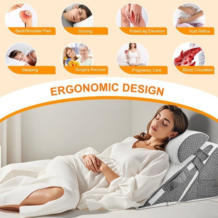 Cuscino a cuneo triangolare pieghevole in memory foam per apnea notturna e reflusso gastroesofageo, regolabile da 25 a 30 cm.