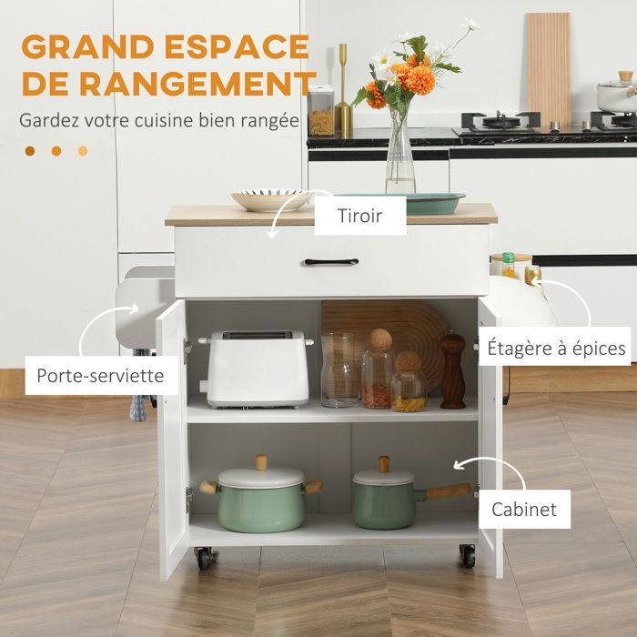 HOMCOM - Desserte de cuisine - Panneaux de particules - 105x36x85cm - Blanc