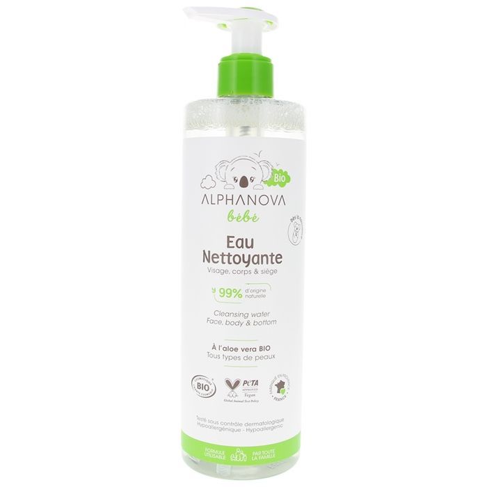 Alphanova Bébé Eau Nettoyante Biologique 400 ml — nettoyant doux visage, corps et siège