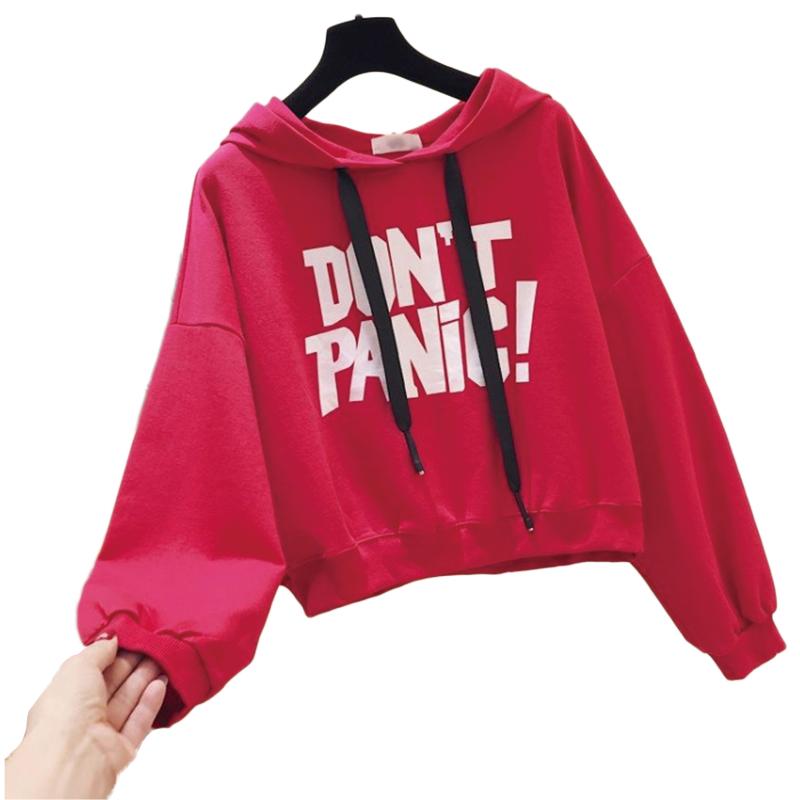 Sweat-shirt d'automne pour femme, imprimé lettres, manches longues, pull à capuche court décontracté.