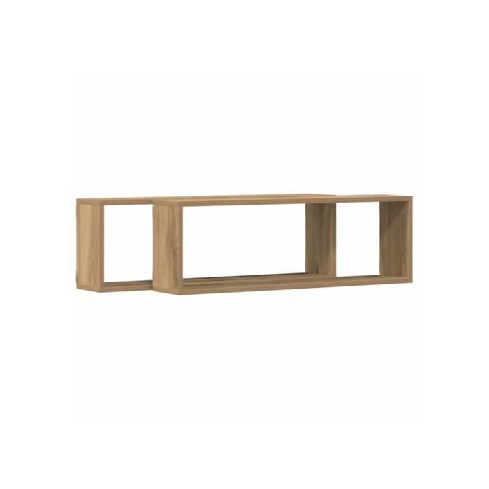 Wandplank van bewerkt hout - vidaXL - 80x15x26 cm - Handgemaakt eikenhout - 2 delen - Wandmontage - Duurzaam