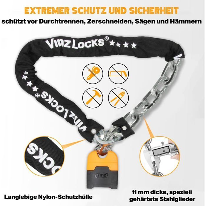 Lacăt cu lanț pentru motocicletă - ȘTANȚAT - Makalu - 150 cm - Ø10.5 mm - certificat ART 4 - Oțel călit