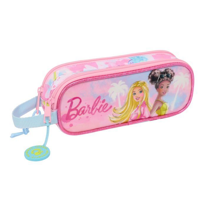Estuche doble para lápices para niños - Safta - 21x6x8 cm - Rosa/Azul cielo - Poliéster resistente - Cierre de cremallera