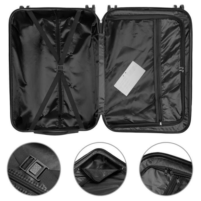 Set di 3 valigie rigide - 4 ruote girevoli a 360° - Con lucchetto a combinazione - 20/24/28