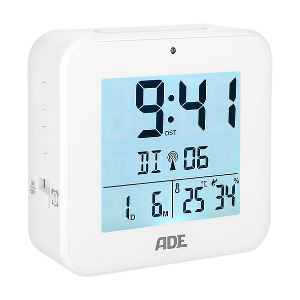 Digital DCF radio alarm clock, square, white