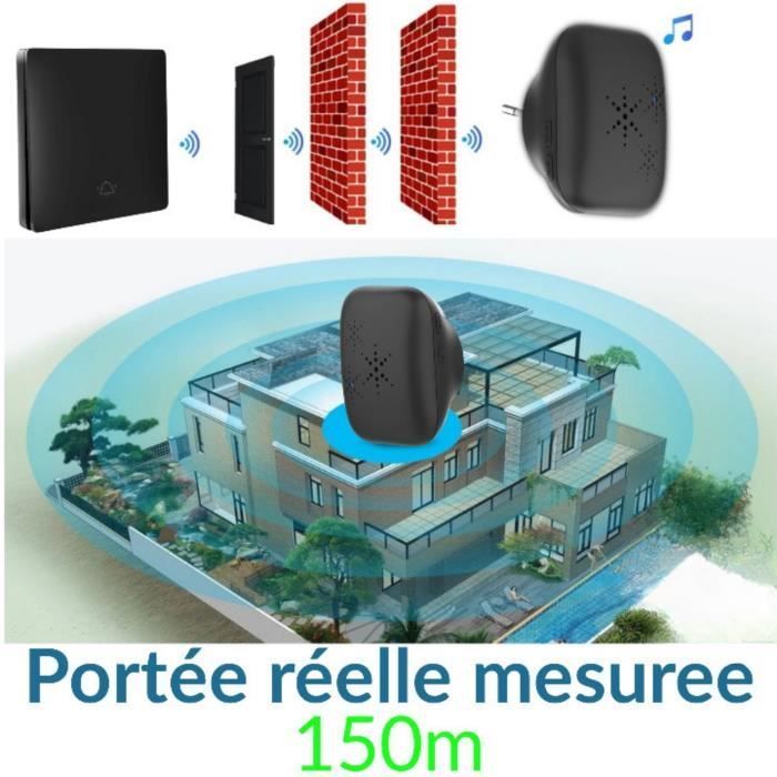 Wireless and Battery-Free Eco-Friendly Outdoor Doorbell, IP65 Waterproof, Snow and Rain Resistant - 150m Long Range Transmitter and Chime