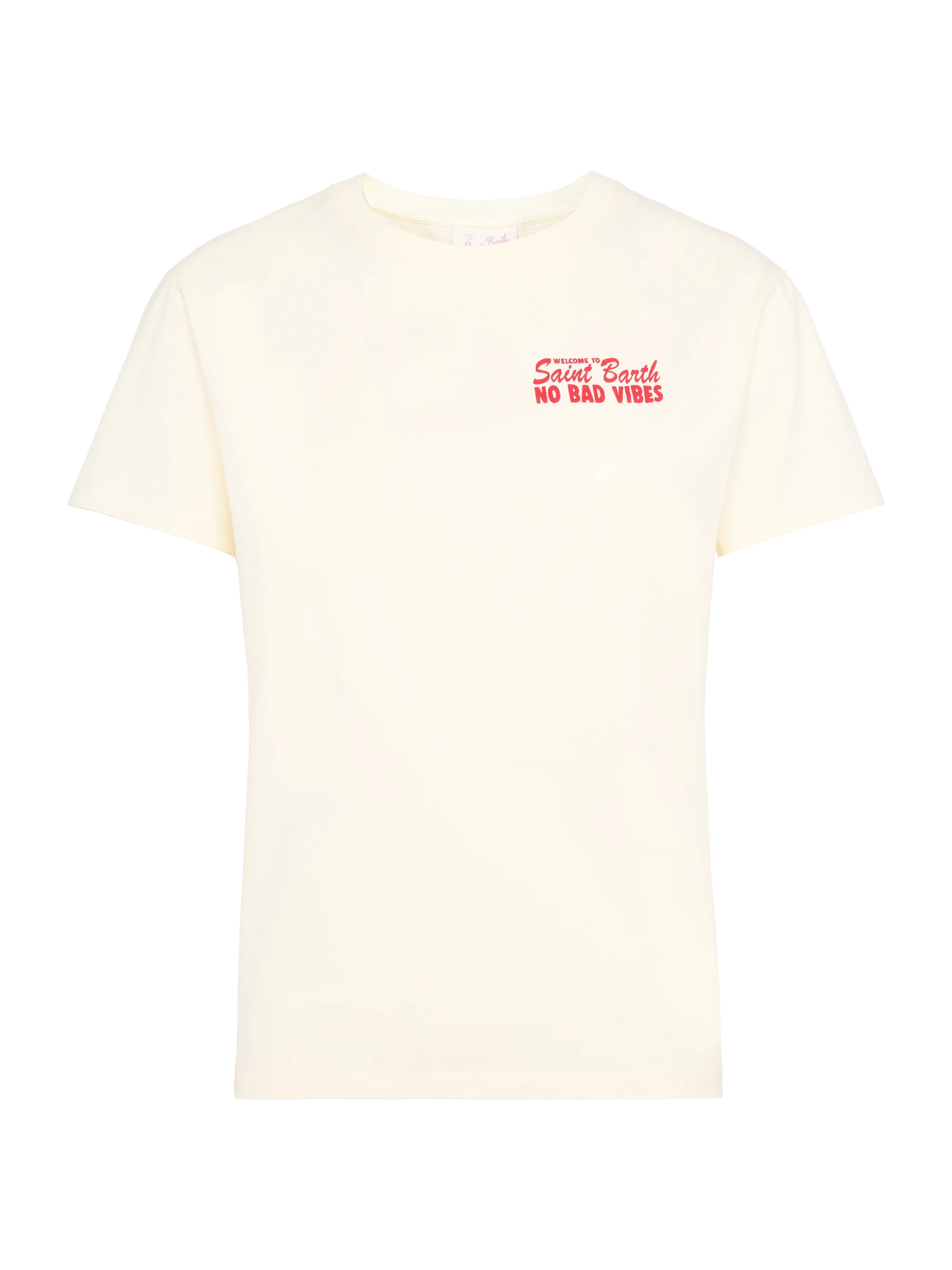 Emilie T-shirt met 'No Bad Vibes' print van katoen