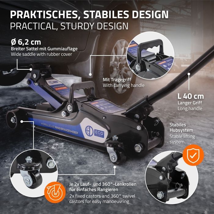 ECD Germany 2 cavalletti a cricchetto da 2,5 T, certificati TÜV/GS, altezza 80-360 mm, acciaio nero e blu, cavalletto da officina, cavalletto per auto