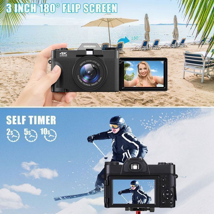 4K Appareil Photo Numérique, 75MP Appareil Photo Compact Portable SD 32G, 3