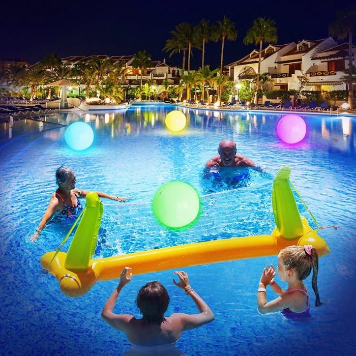 Pool Toys - 16-inch LED Inflatable Beach Ball, 16 Color Lights and 4 Lighting Modes, Distance
