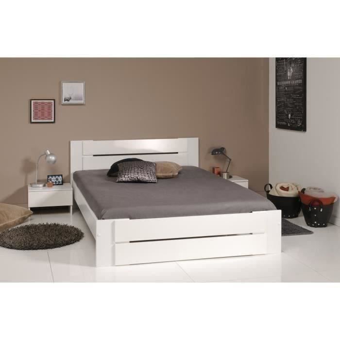 Cama para adultos PARISOT - Estilo contemporáneo - Decoración en blanco y blanco brillante - 140 x 190 cm - EDEN