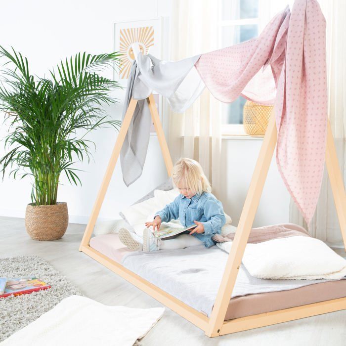 Cama tipi ROBA de 70 x 140 cm para niños - Bambú certificado FSC - Cama india para niños y niñas - Acabado natural