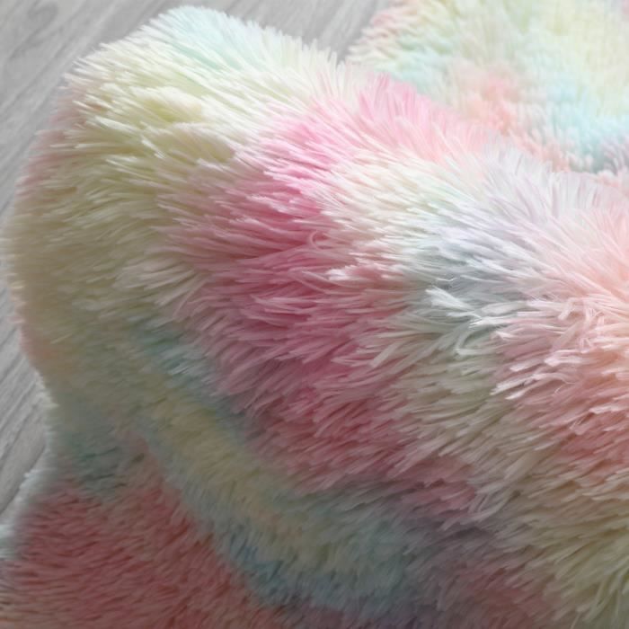 Regenbogenfarbener, zotteliger Wohnzimmerteppich 160 x 230 cm – Bettvorleger, Hochflorteppich für Wohnzimmer, Schlafzimmer, Sofa