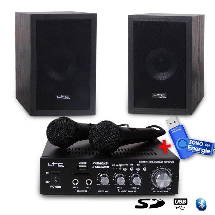 Sistema karaoke per bambini LTC con USB/SD e Bluetooth, 2 altoparlanti da 50 W + chiavetta USB da 32 GB