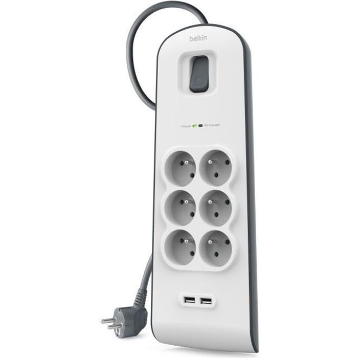 Belkin BSV604ca2M stekkerdoos met 6 stopcontacten en overspanningsbeveiliging