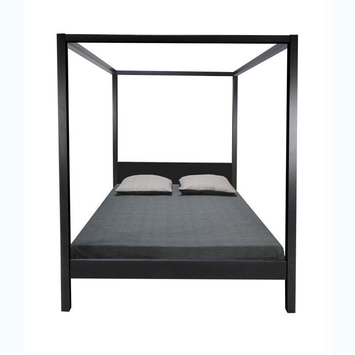 Cama doble con dosel ROMANA de pino macizo - Negra - 140x190cm