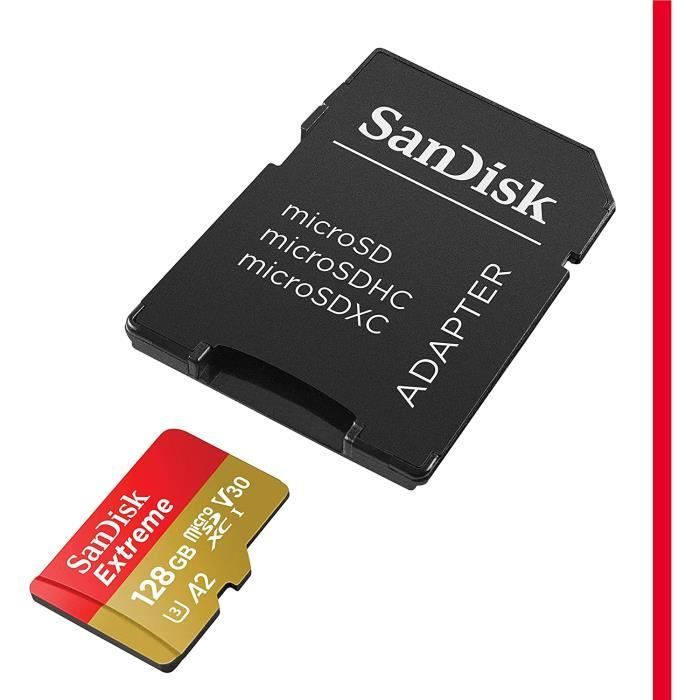 Scheda di memoria microSDXC SanDisk Extreme da 128 GB con adattatore SD e prestazioni applicative A2 fino a 160 MB/s Classe 10 U3 V30 [7896]