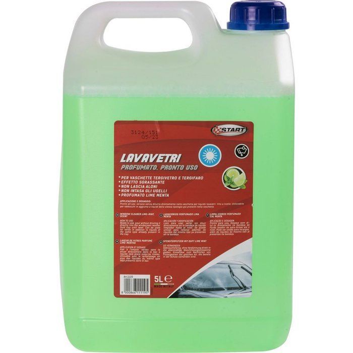 Limpiacristales START con aroma a lima y menta, 5 L, para depósitos de limpiaparabrisas y lavafaros, con efecto desengrasante.