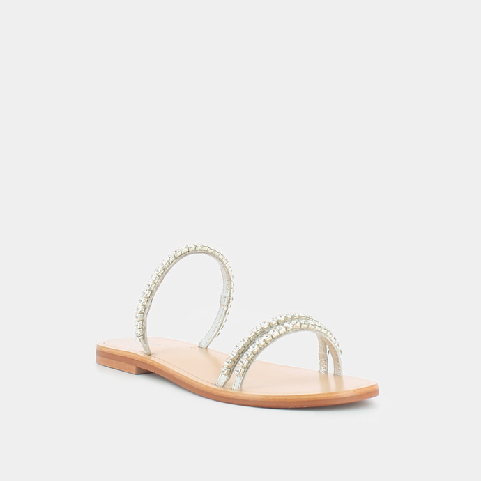 Mules à brides  en cuir et strass argent
