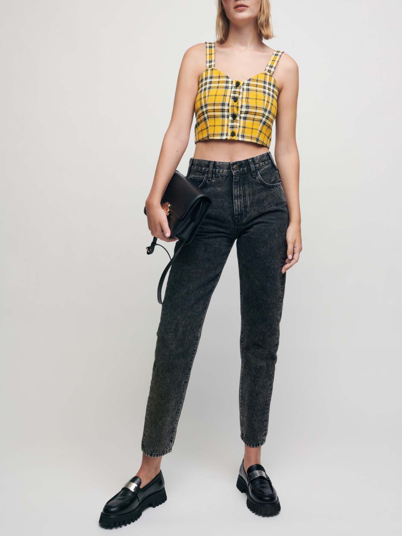 Top scurt în stil tartan - Galben
