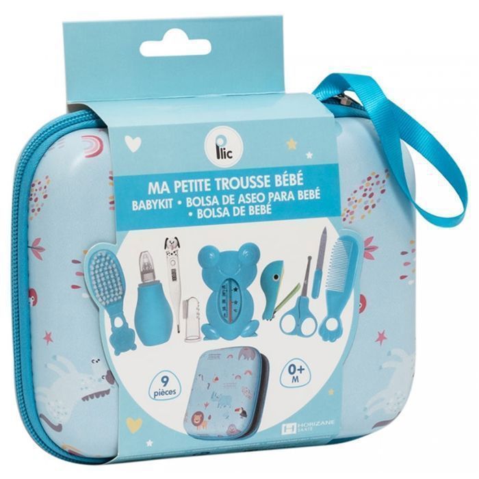 PLIC – Babypflege-Set mit 9 Zubehörteilen – Komplettes, kompaktes Hygiene-Set mit Thermometer – Blau