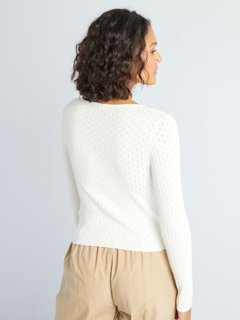 Gebreide trui met pointelle-patroon - WIT