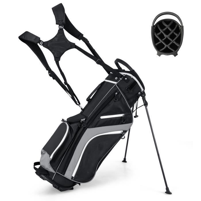 COSTWAY Tripod Golf Bag - Rainproof Hood - 14-Way Top Dividers - 6 Pockets - Insulated Bag - Double Straps - Grey