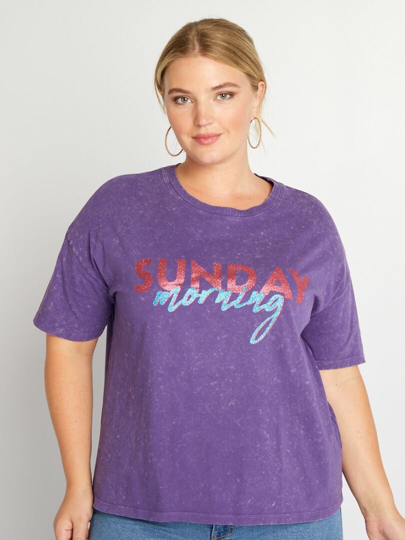Bedrukt T-shirt met korte mouwen - PAARS