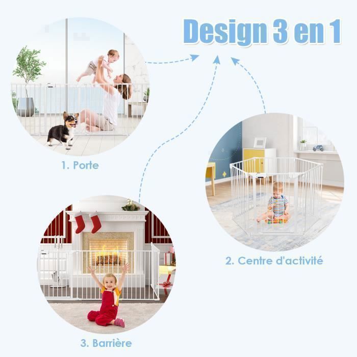 Barrière de Sécurité Pliable COSTWAY-Pare Feu de Cheminée 380 cm-6 Panneau-Verrouillage Manuel-pour Enfant, Chien, Chat-Métal-Blanc