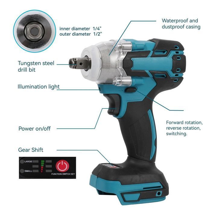 Avvitatore a impulsi senza fili, avvitatore a impulsi elettrico senza fili da 520 Nm, 1 batteria, 4200 giri/min, velocità variabile, albero in acciaio al tungsteno