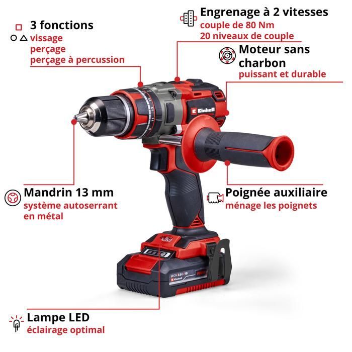 Einhell Professional Perceuse Visseuse à percussion sans fil TP-CD 18/80 Li-i BL PXC (18V) Livré avec 2 Batteries et Chargeur