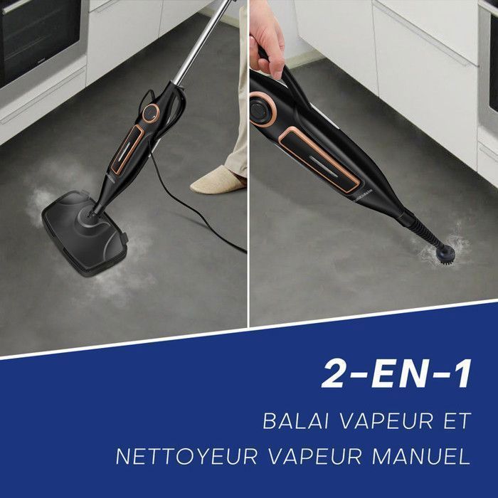 Balai Vapeur - KOTICIDSIN - 12 en 1 - 1250W - 330 ml - Élimine 99.9% des Virus et Bactéries