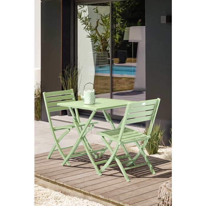 Ensemble repas de jardin 2 places en aluminium vert lagune - Vert lagune