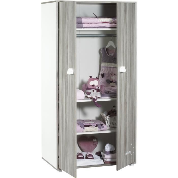 Conjunto completo de dormitorio infantil: cuna de 120x60 cm, cambiador y armario. - BABY PRICE - SMILE - Flint Oak