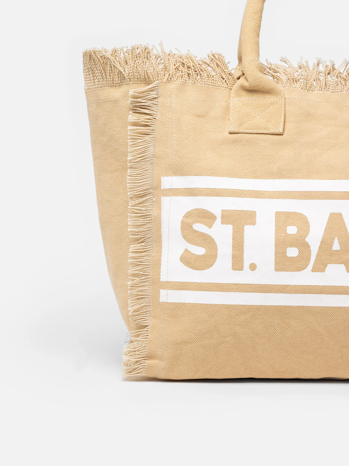 Bolsa tote com franjas em lona de algodão Vanity | Bege, Logotipo Saint Barth, Aba interna com zíper, Bolso interno, Espaçosa e resistente | MC2 Saint Barth