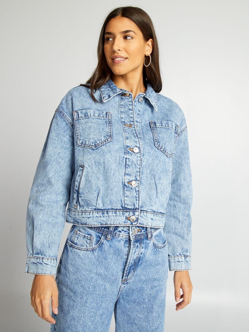 Jaqueta jeans curta - AZUL