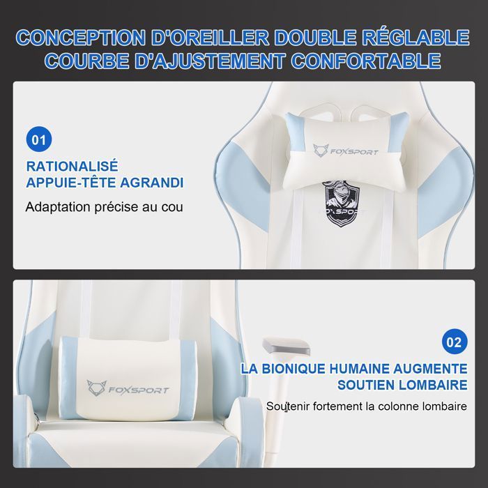 FOXSPORT-fauteuil gaming-Chaise de jeu ergonomique-Avec repose-pieds-Réglable en hauteur-Chevalier de la lune-charge 200KG-Bleu