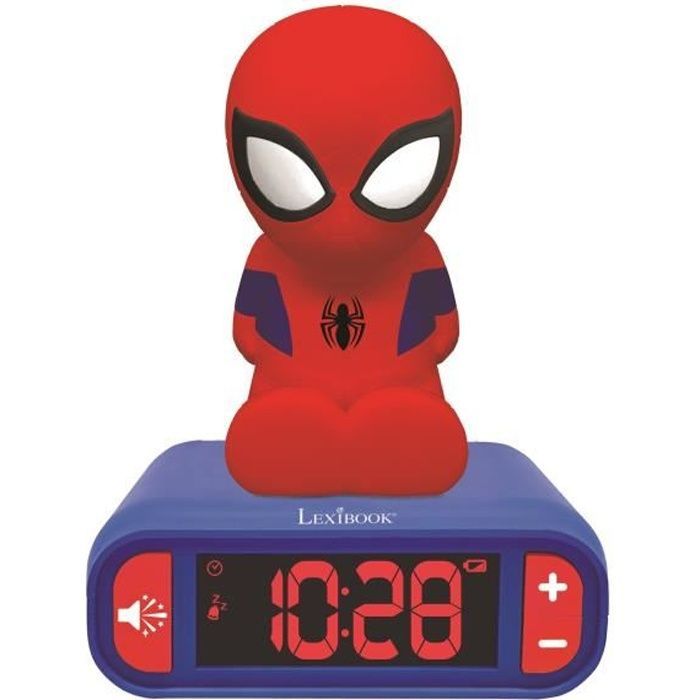 LEXIBOOK Digitaler Wecker mit Nachtlicht – Spiderman – 3D-Licht und -Sound – Rot und Blau – Kinder