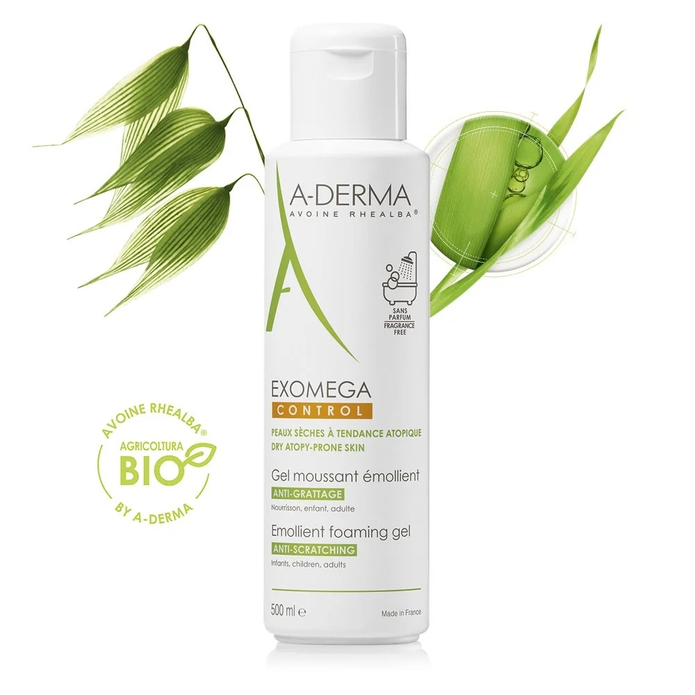 ADERMA A-Derma Exomega Control sanftes Reinigungsgel 500 ml für trockene und atopische Haut