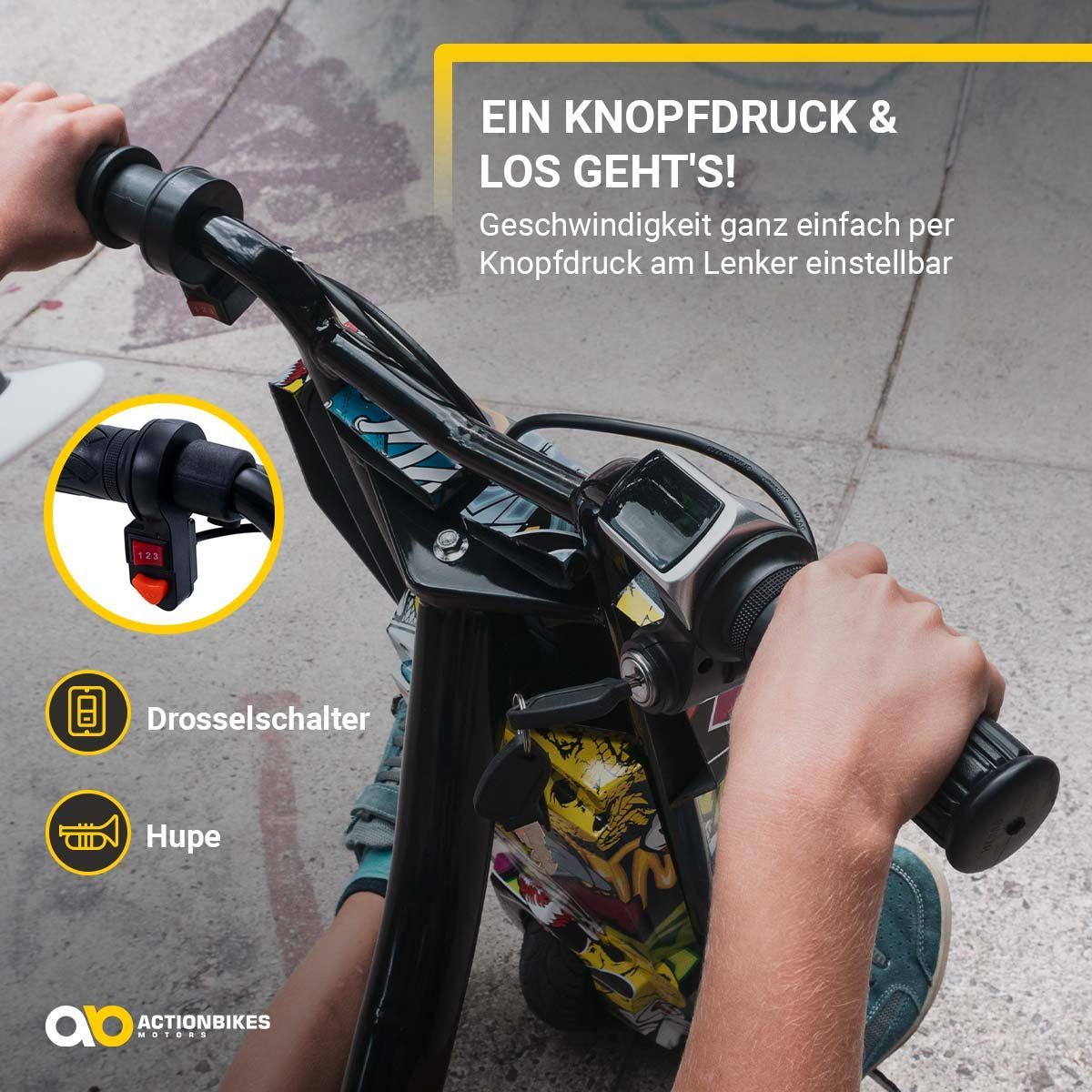 Trotinetă cu trei roți Actionbikes Motors, trotinetă drift Drifter 360, 15.00 km/h, 250 wați - roți LED 360° - suspensie - 3 niveluri - tricicletă drift