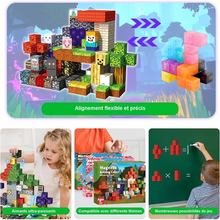 Cubo magnetico - Blocco magnetico - Set di costruzioni magnetiche per bambini - 200 pezzi, 2 x 2 x 2 cm - Giocattolo per bambini dai 3 ai 6 anni