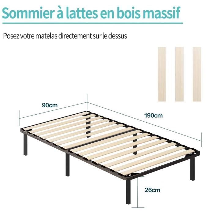 Base de cama de 90x190cm - Frixovel - Somier de láminas - 6 patas - 14 láminas - Negra