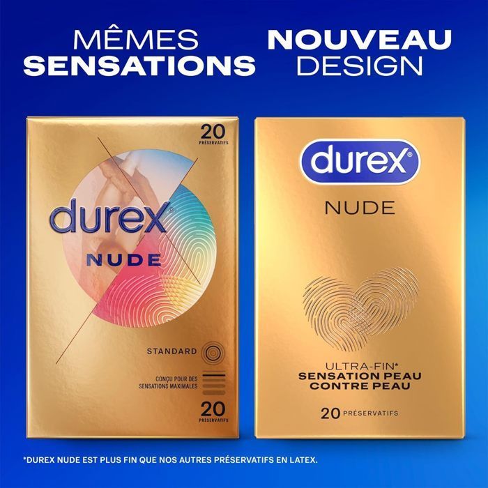 Durex Préservatifs Nude - 20 Préservatifs Extra Fins Sensation Peau Contre Peau