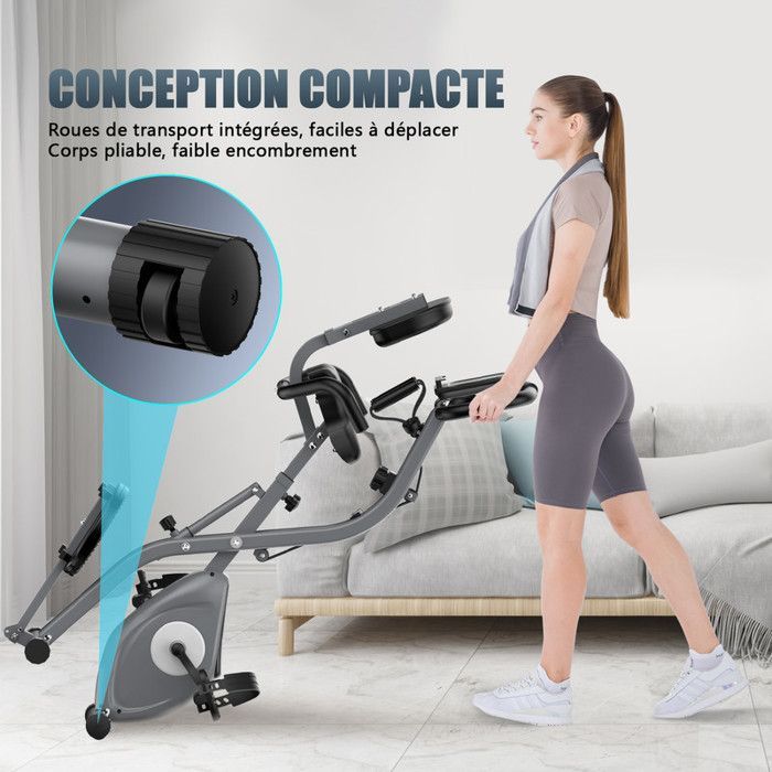 Vélo d'appartement pliant & Connecté APP, Avec plateau tournant et Fonction de la tirette, 10 Niveaux Résistance Magnétique