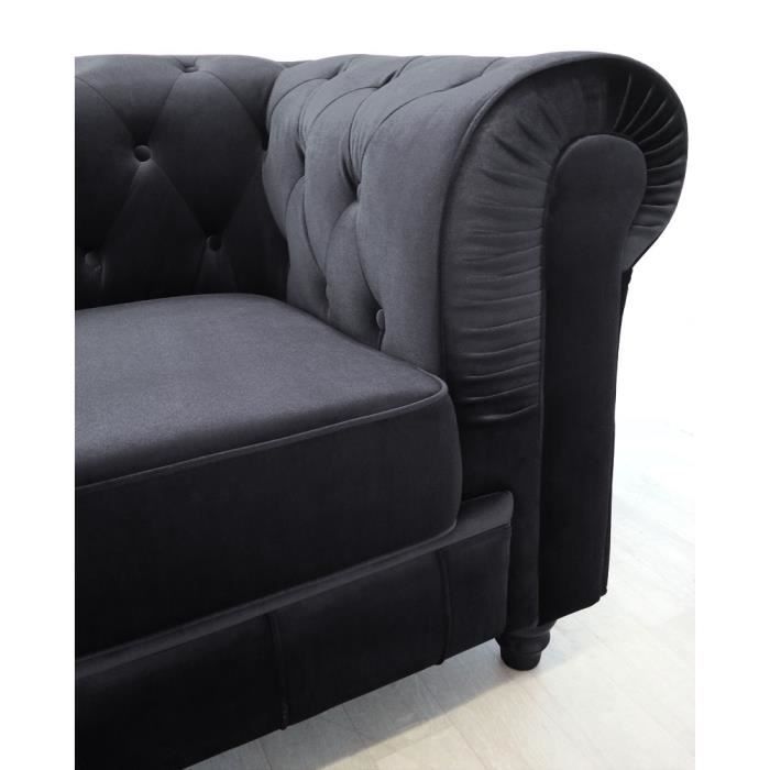 Grand canapé 3 places Chesterfield Velours Noir