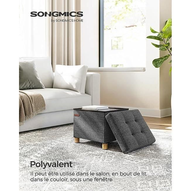 Puf dobrável com espaço de armazenamento e apoio para os pés - SONGMICS - Cinza escuro - 32 x 40 x 33,5 cm - 300 kg