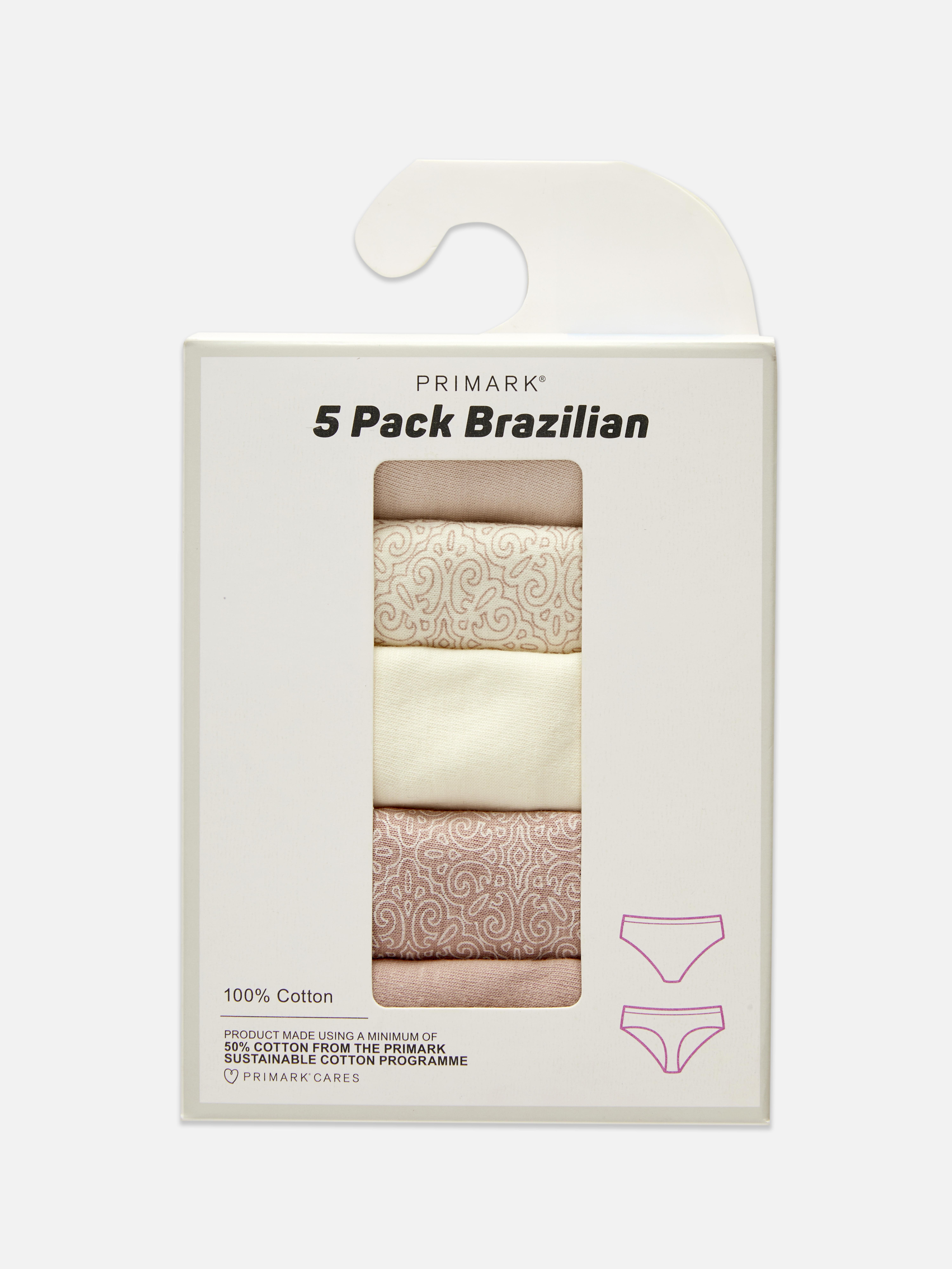 Svakodnevne brazilske gaćice, set od 5. Set od pet pamučnih brazilskih gaćica sa slatkim uzorcima za vašu ladicu s donjim rubljem.