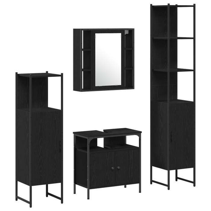 Conjunto de muebles de baño - Roble negro - 4 piezas - Estilo contemporáneo - Acabado mate