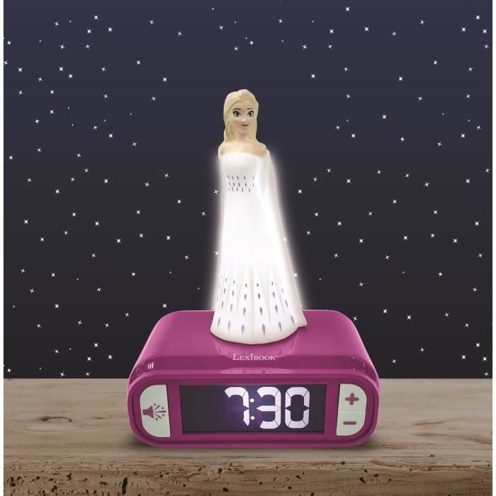 LEXIBOOK Digitale Wekker Nachtlampje - Frozen 2 - 3D Licht en Geluid - Wit en Paars - Kinder